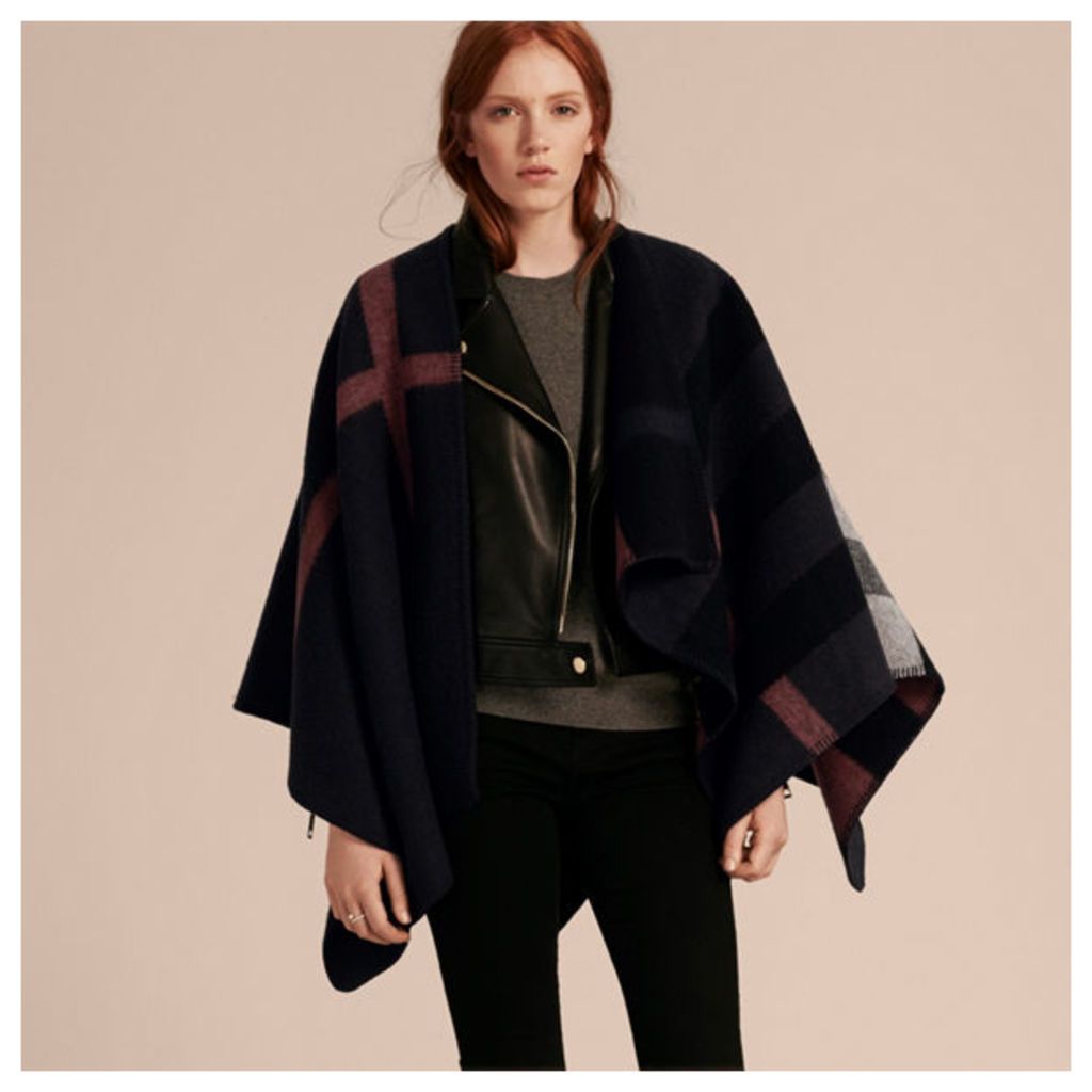 Check Wool and Cashmere Blanket Poncho