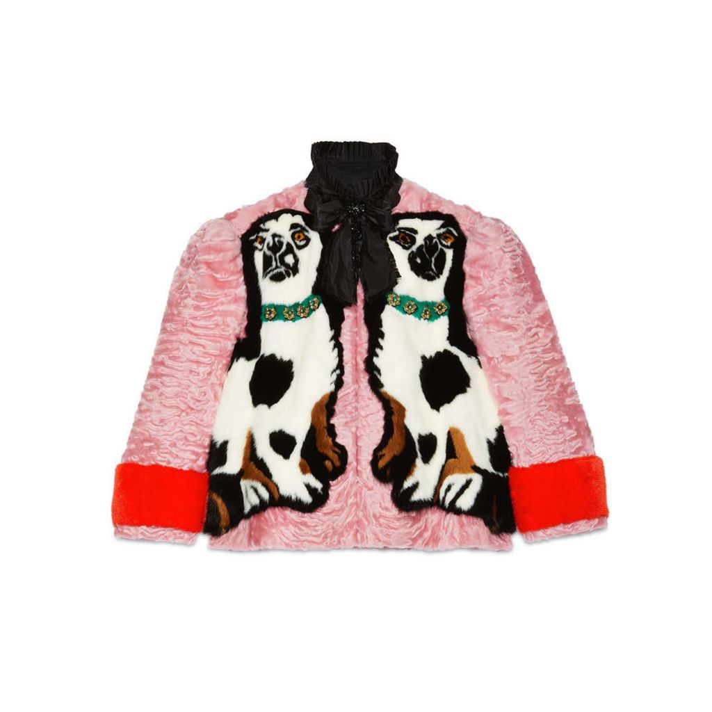 Spaniel dogs intarsia fur jacket