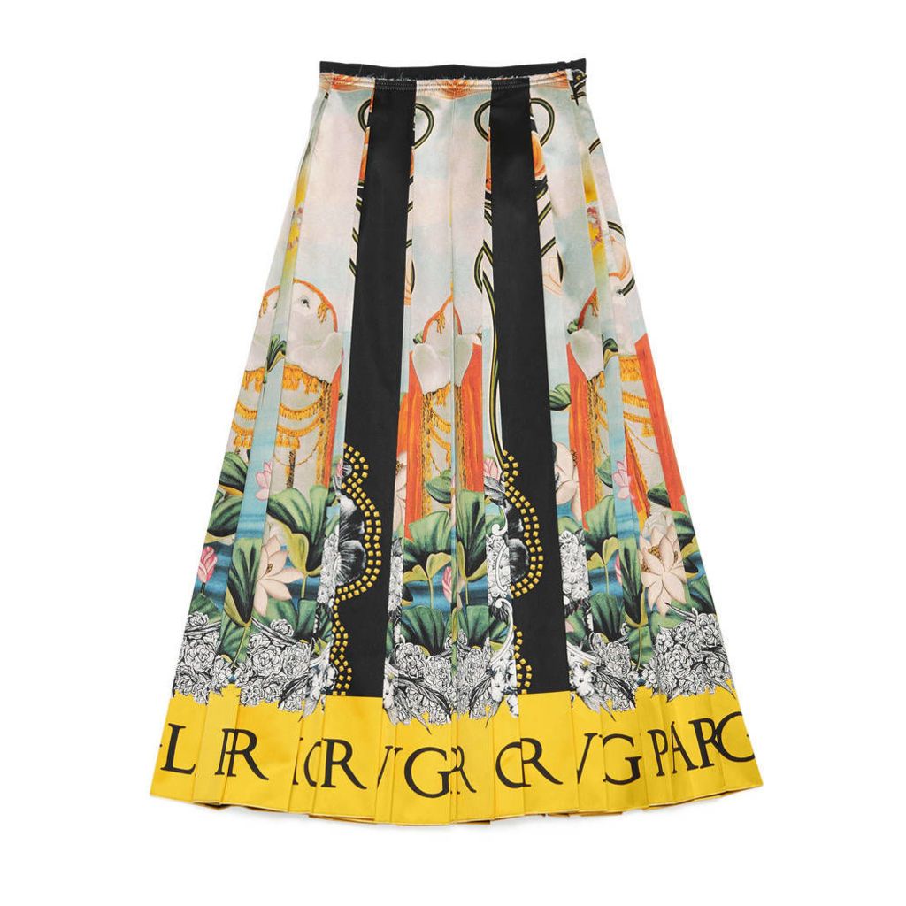 Waterlilies print silk skirt
