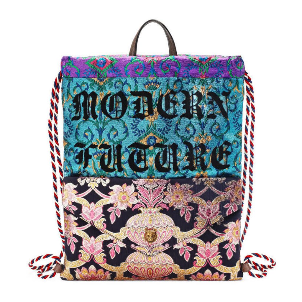 Embroidered brocade drawstring backpack