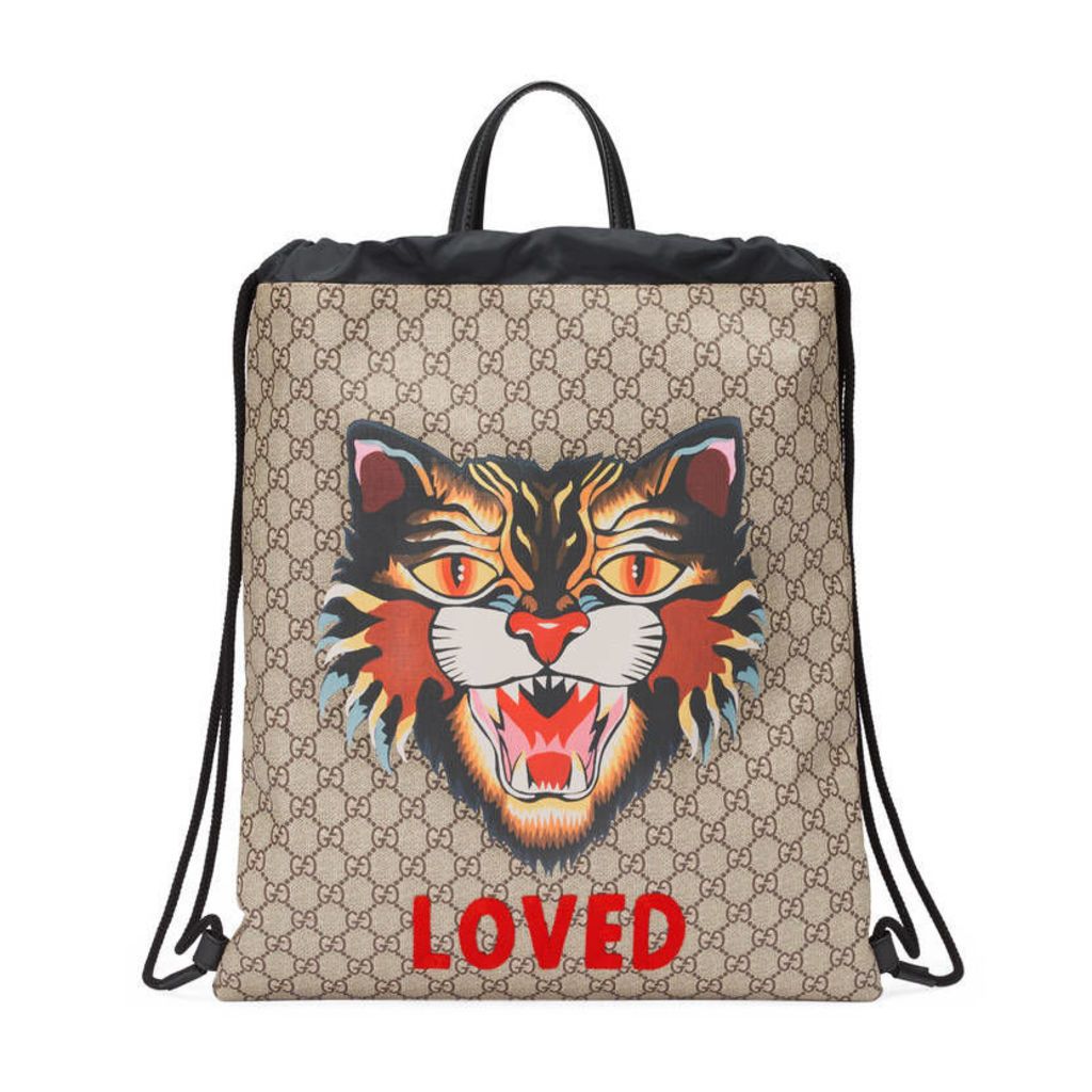 Angry Cat print soft GG Supreme drawstring backpack