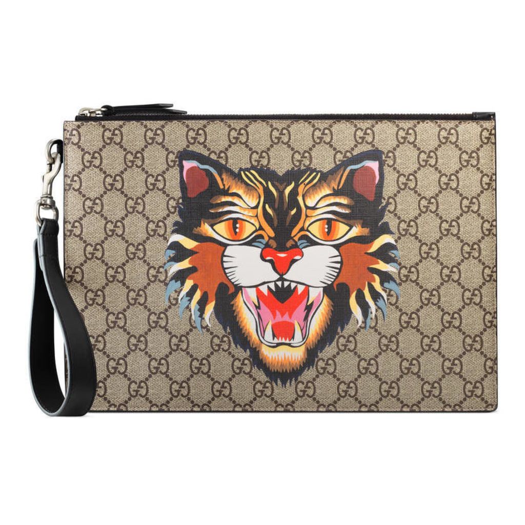Angry Cat print GG Supreme pouch