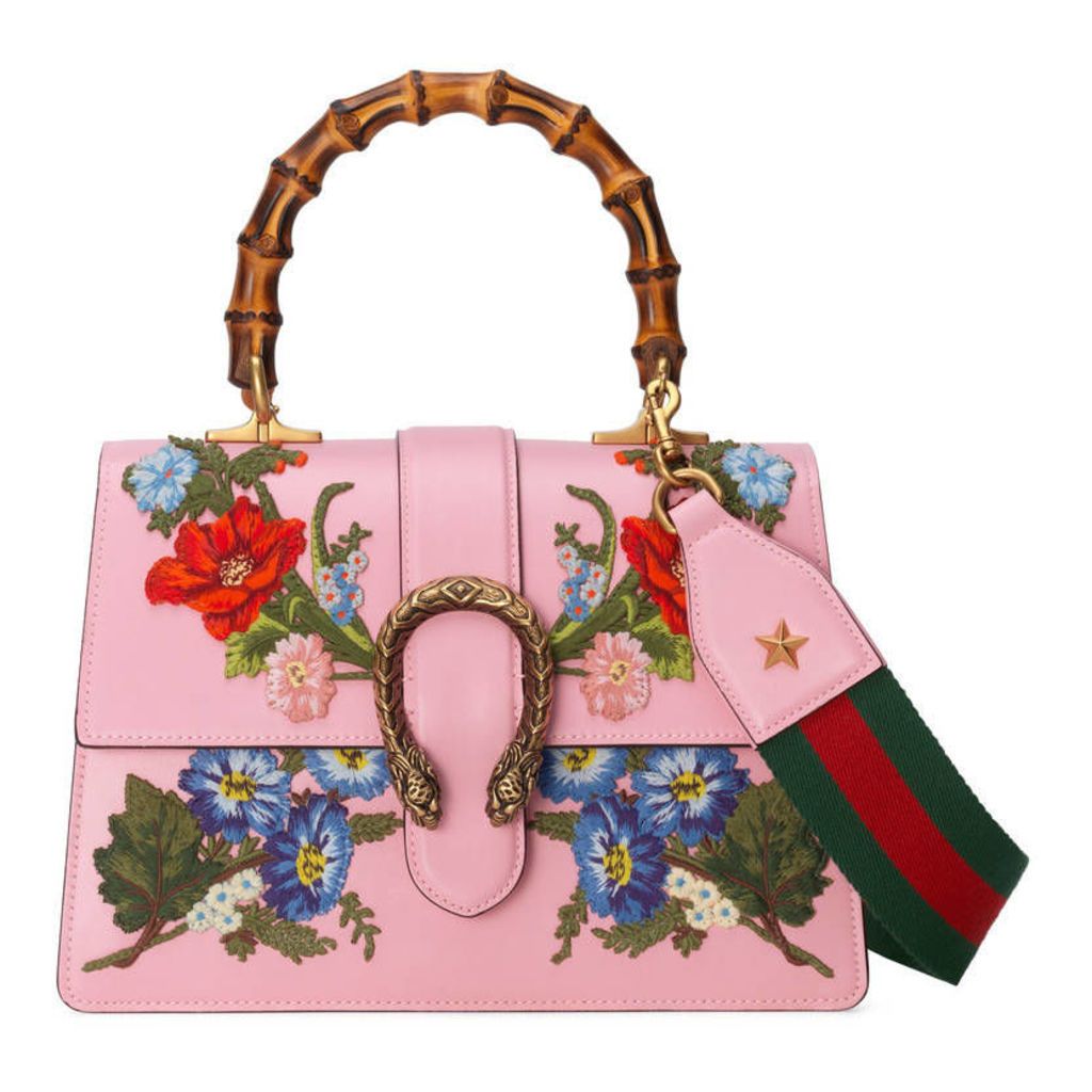Dionysus embroidered leather top handle bag