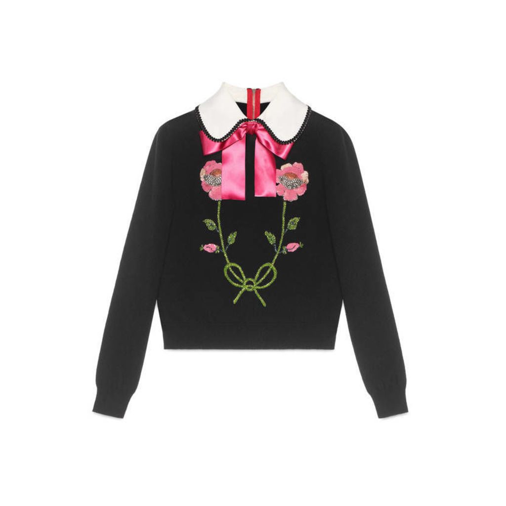 Embroidered cashmere wool knitted top