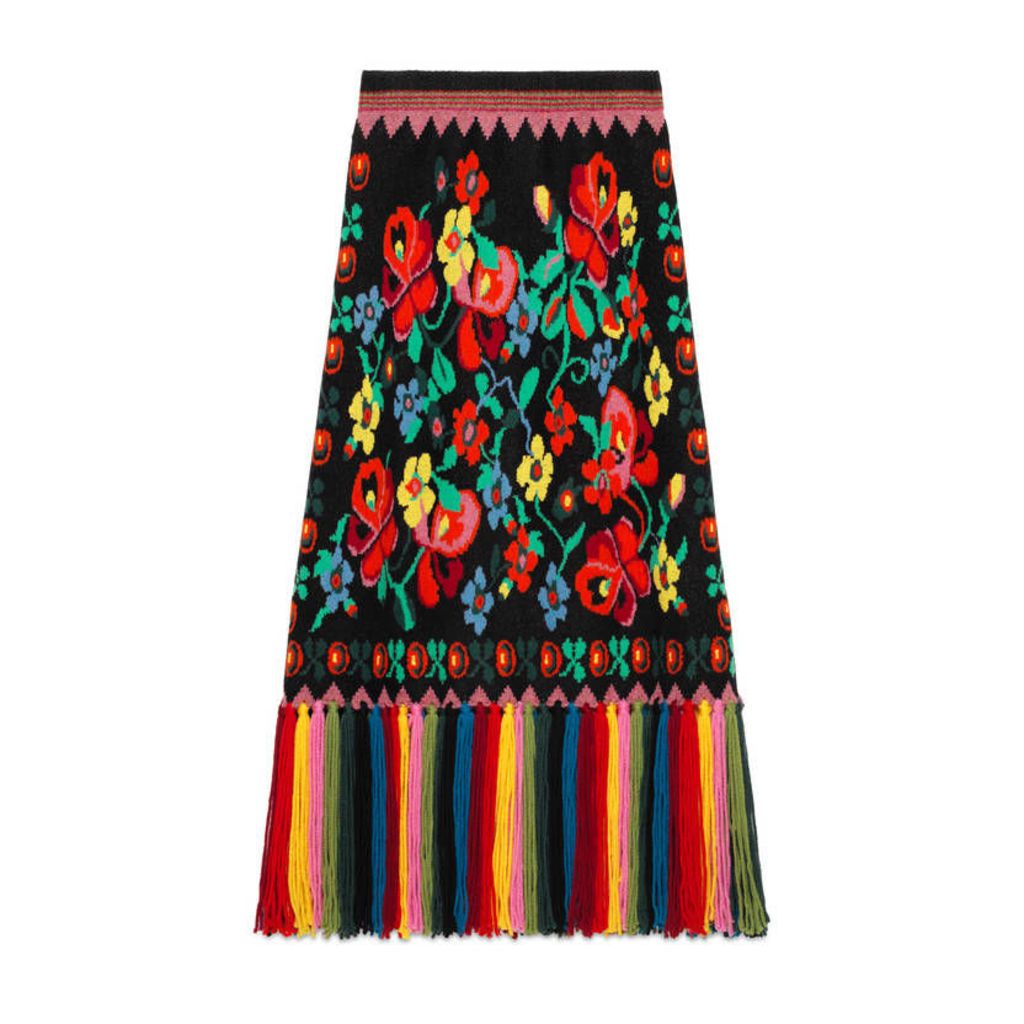 Wool floral jacquard skirt