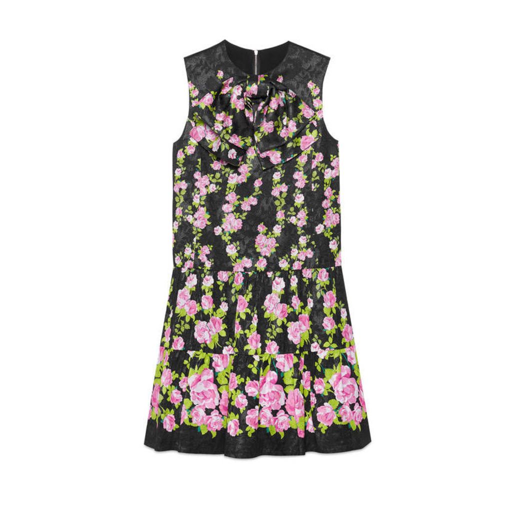 Climbing Roses silk dress with neck bow