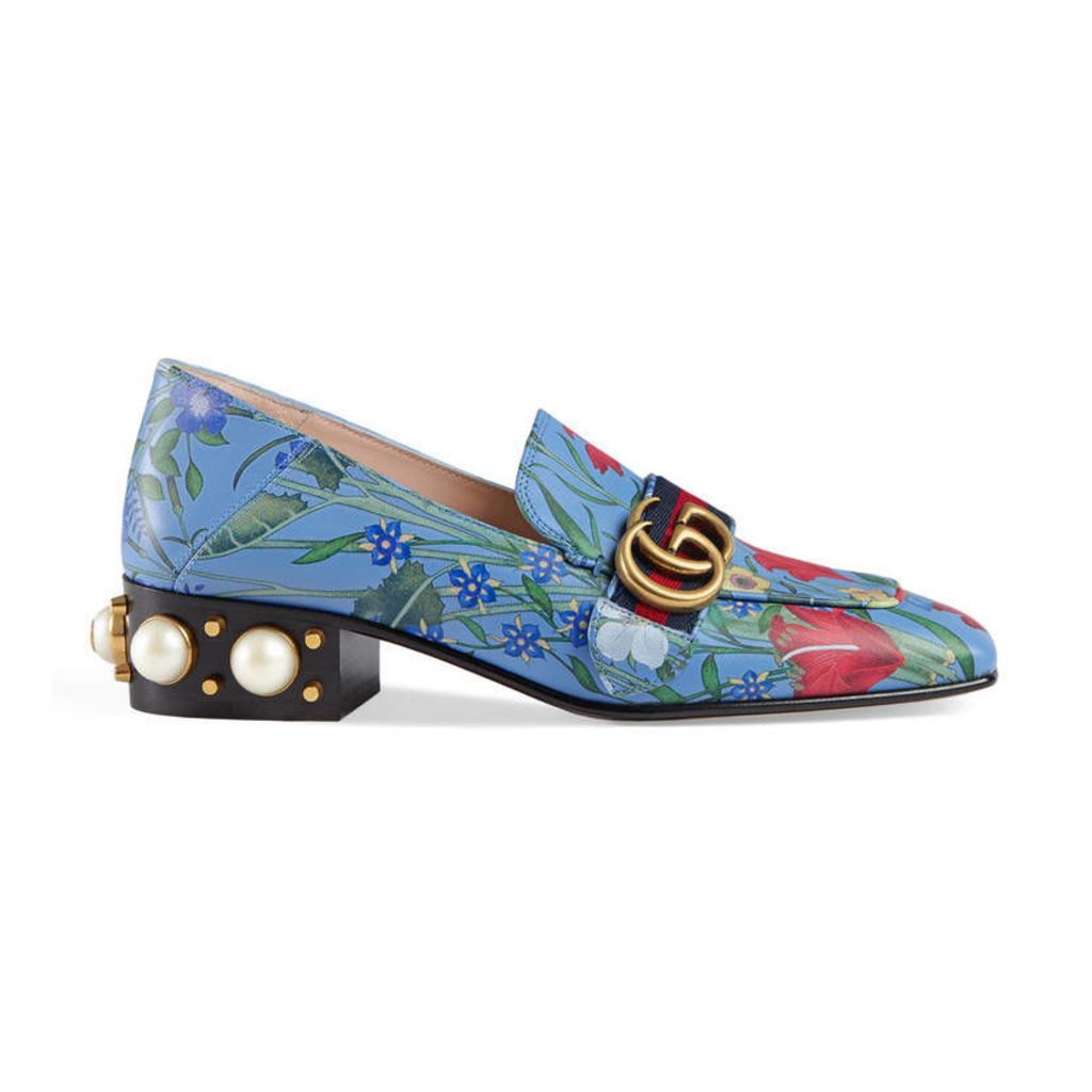 New Flora print leather mid-heel loafer