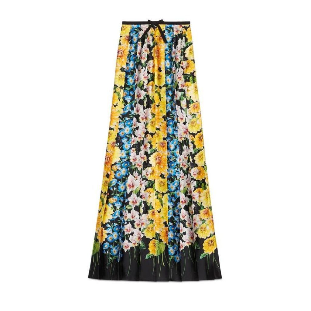 Florage print satin pleated skirt