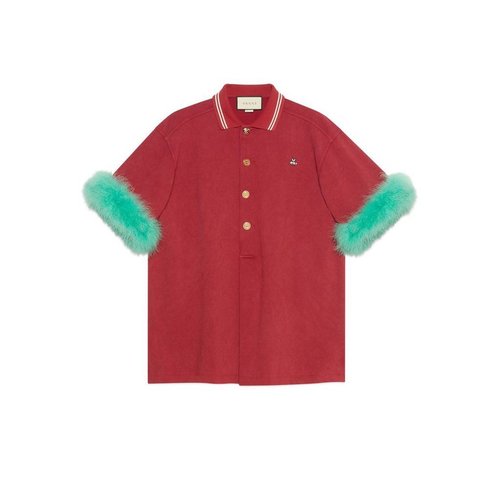Oversize cotton polo shirt with feathers
