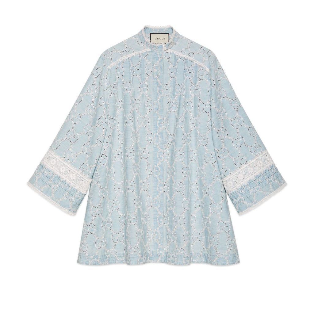 GG embroidered denim dress with lace