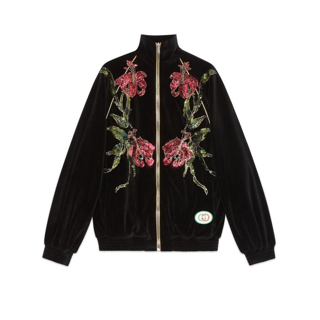 Chenille jacket with floral patches