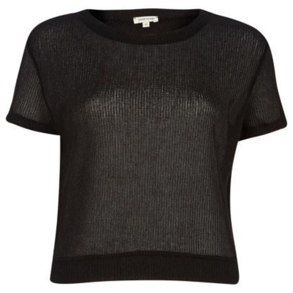 Black loose knit split back t-shirt