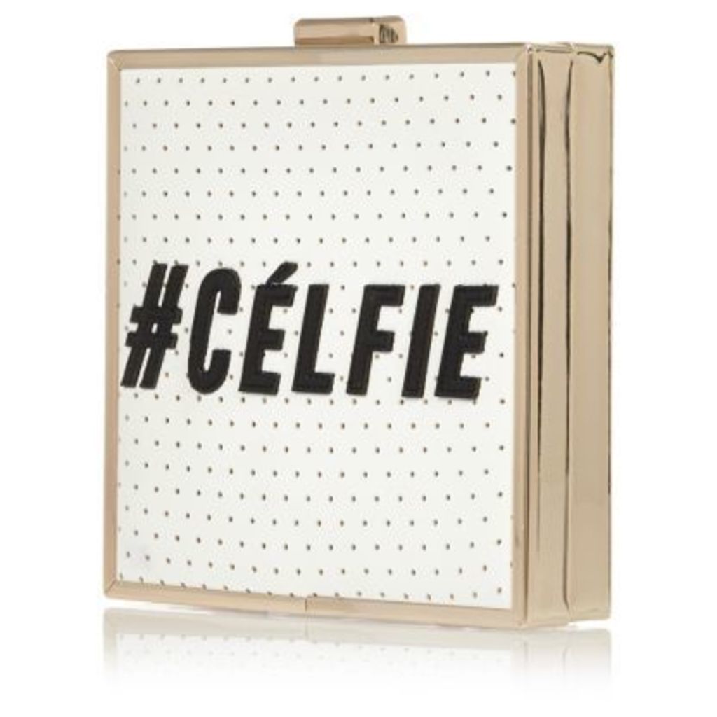 White #Celfie box clutch bag