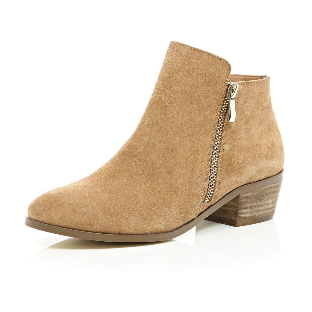 River Island Womens Beige suede zip side ankle boots