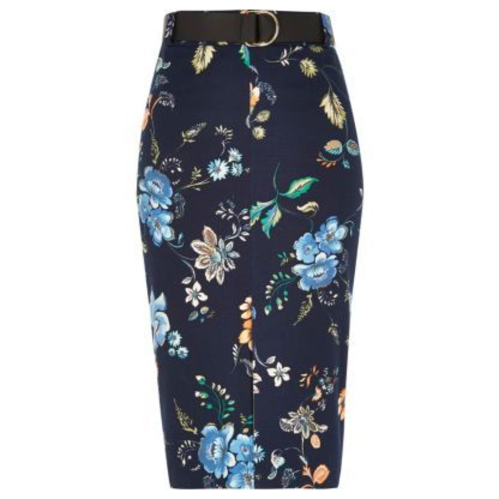 River Island Womens Navy belted pencil skirt
