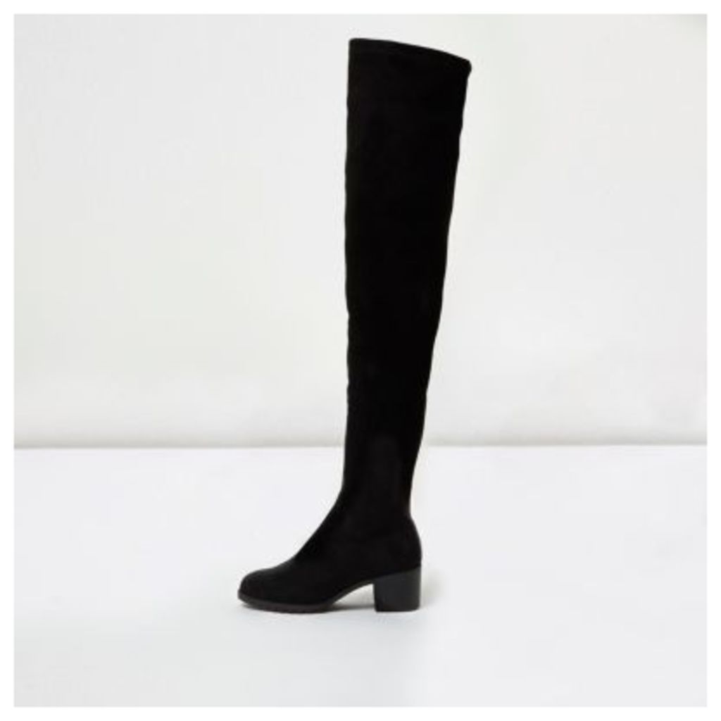 River Island Womens Black soft wide fit over the knee boots