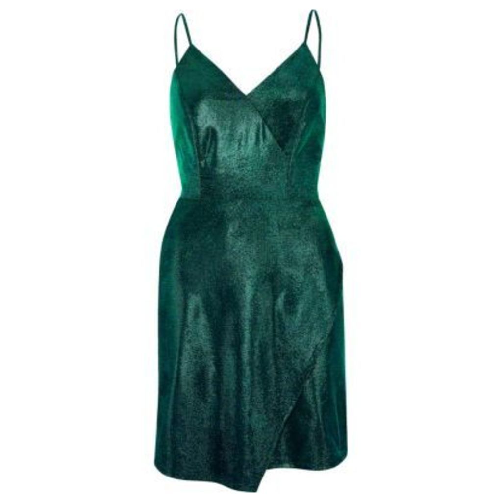 River Island Womens Green metallic wrap slip dress
