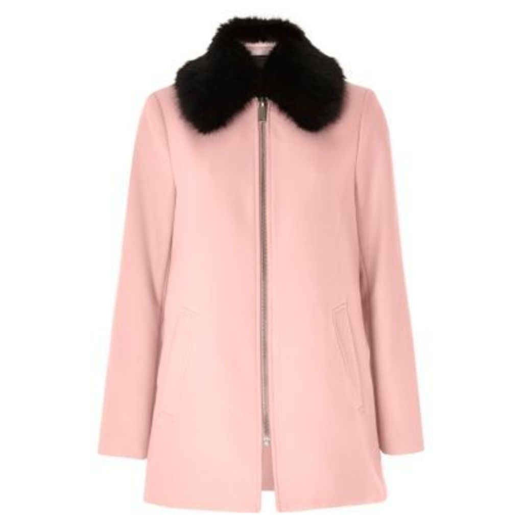 River Island Womens Light Pink faux fur collar swing coat