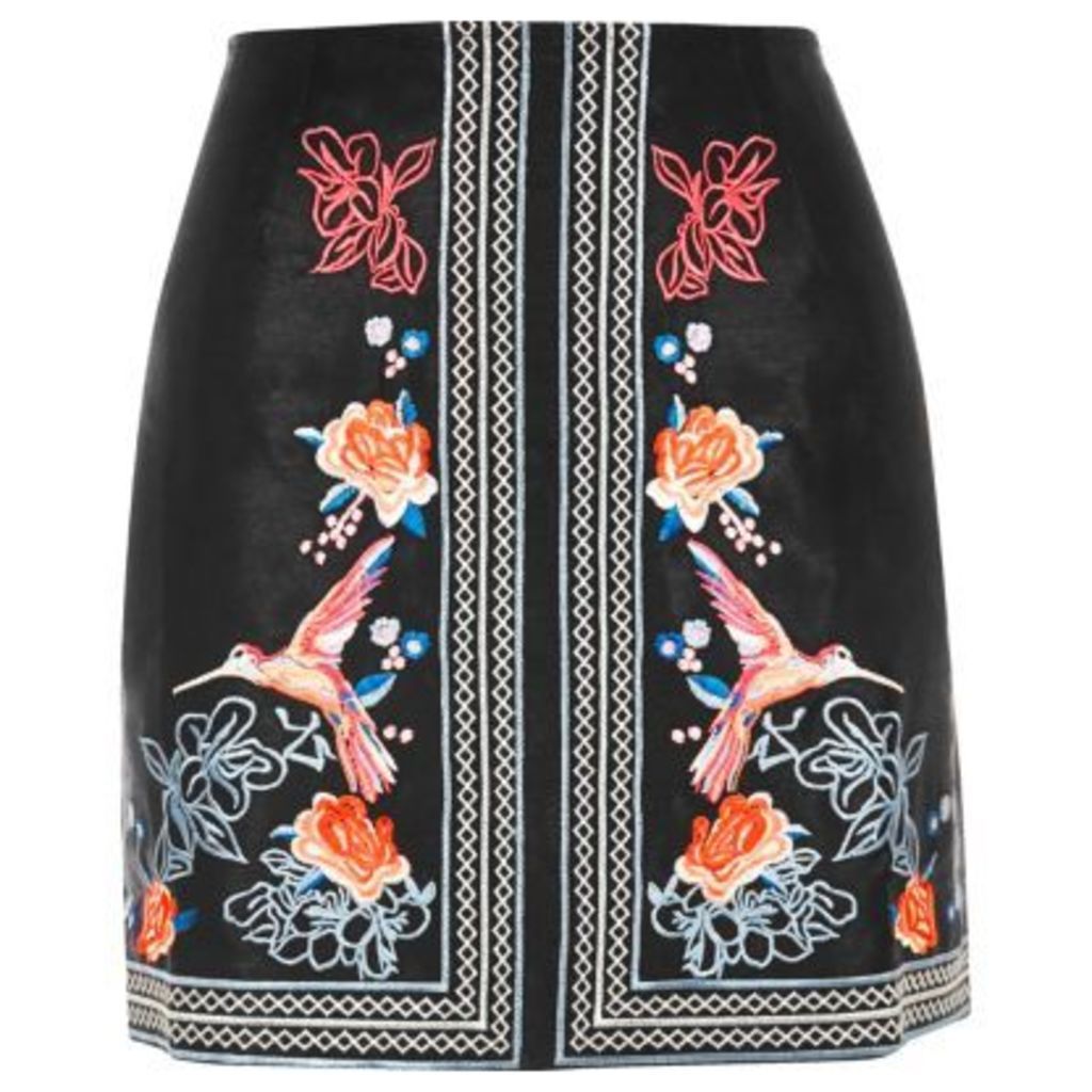 River Island Womens Black floral embroidered mini skirt