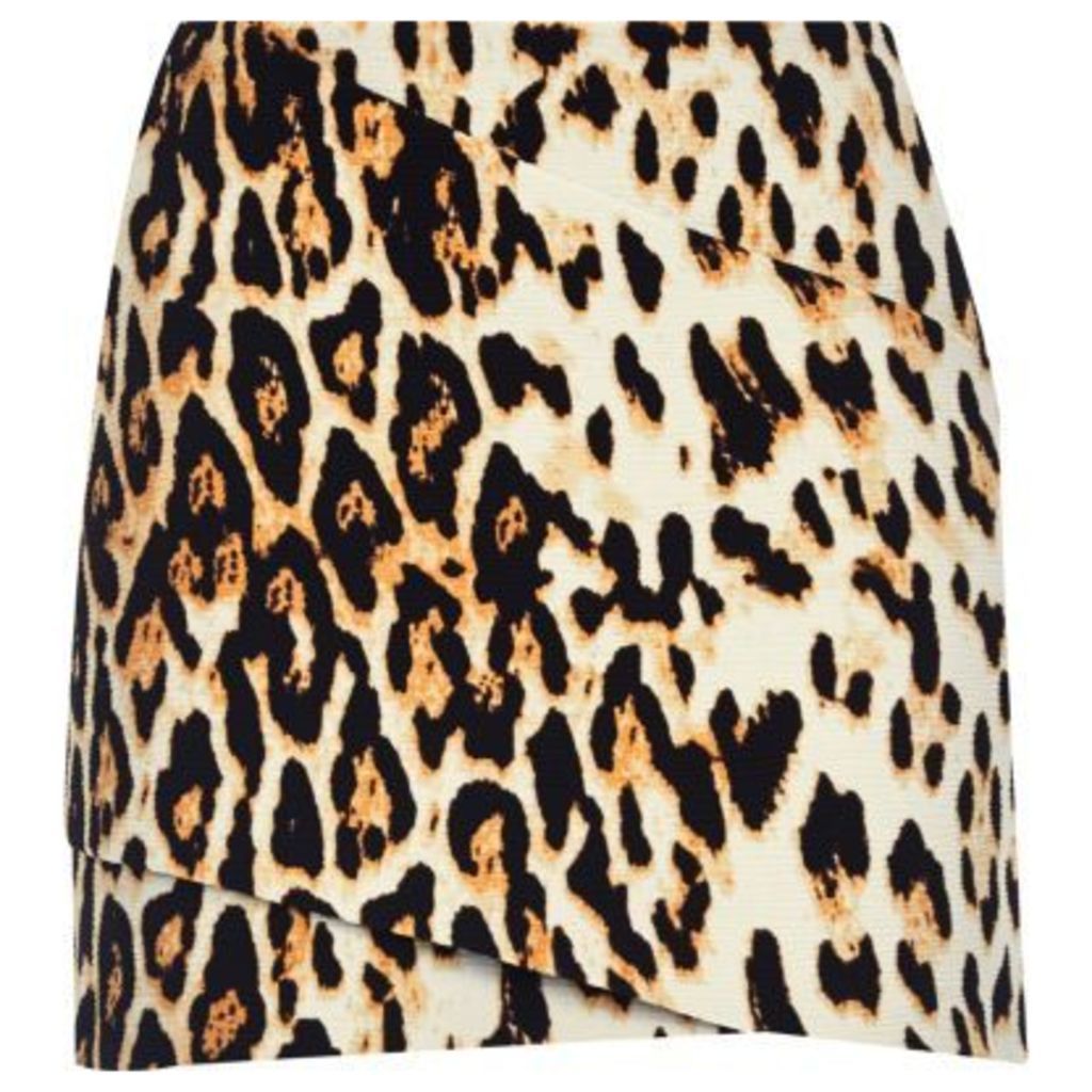 River Island Womens Brown leopard print wrap mini skirt
