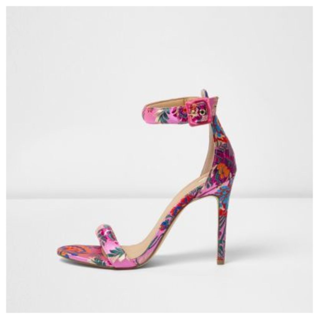River Island Womens Pink floral print barely there sandals