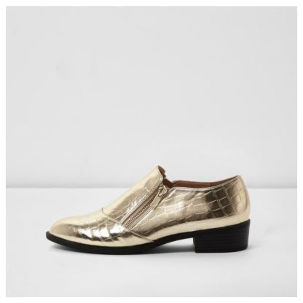 River Island Womens Gold scale zip shoes