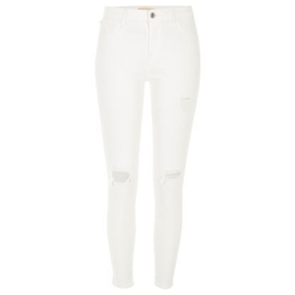 River Island Womens White Amelie super skinny ripped jeans