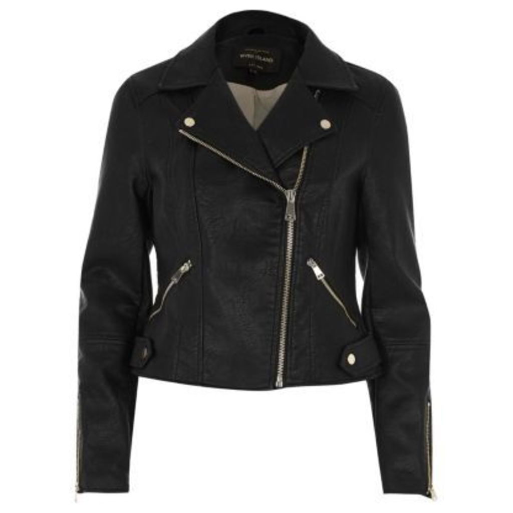 River Island Womens Black faux leather biker jacket