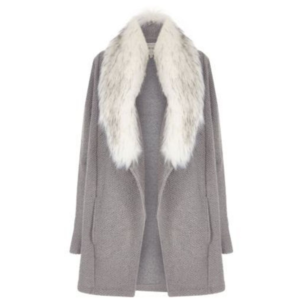 River Island Womens Grey faux fur collar jacket