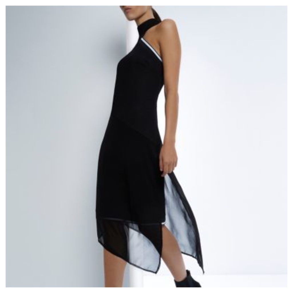 River Island Womens RI Studio Black chiffon mesh asymmetric dress