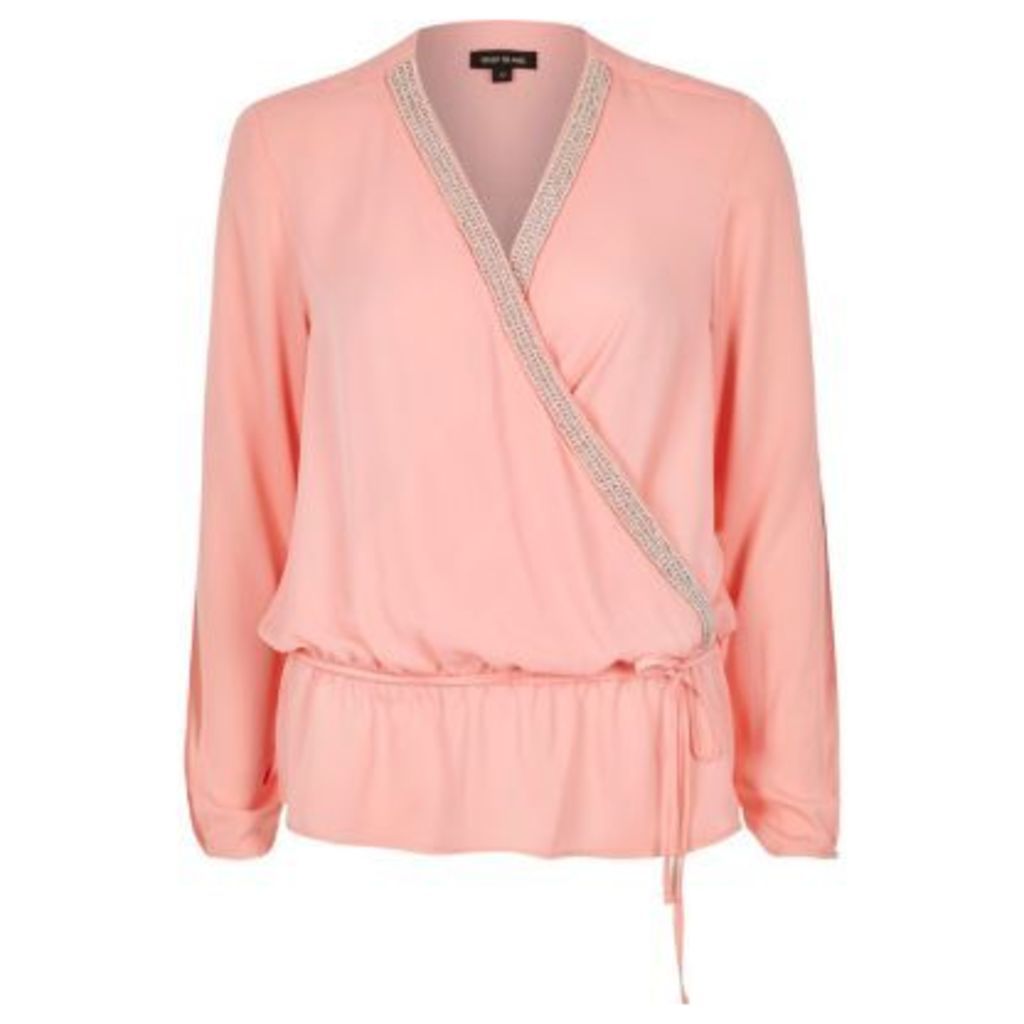 River Island Womens Pink embellished wrap blouse
