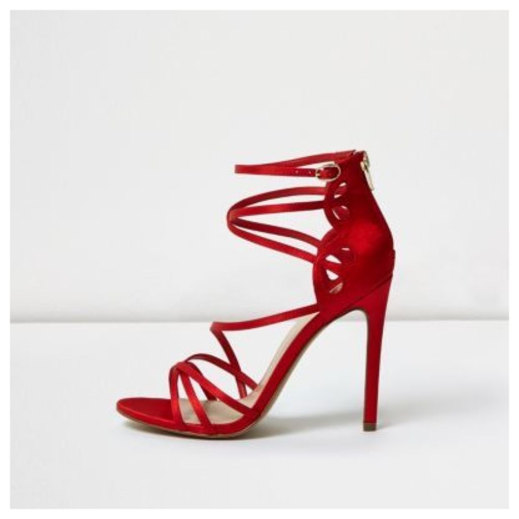 River Island Womens Red satin finish caged sandals