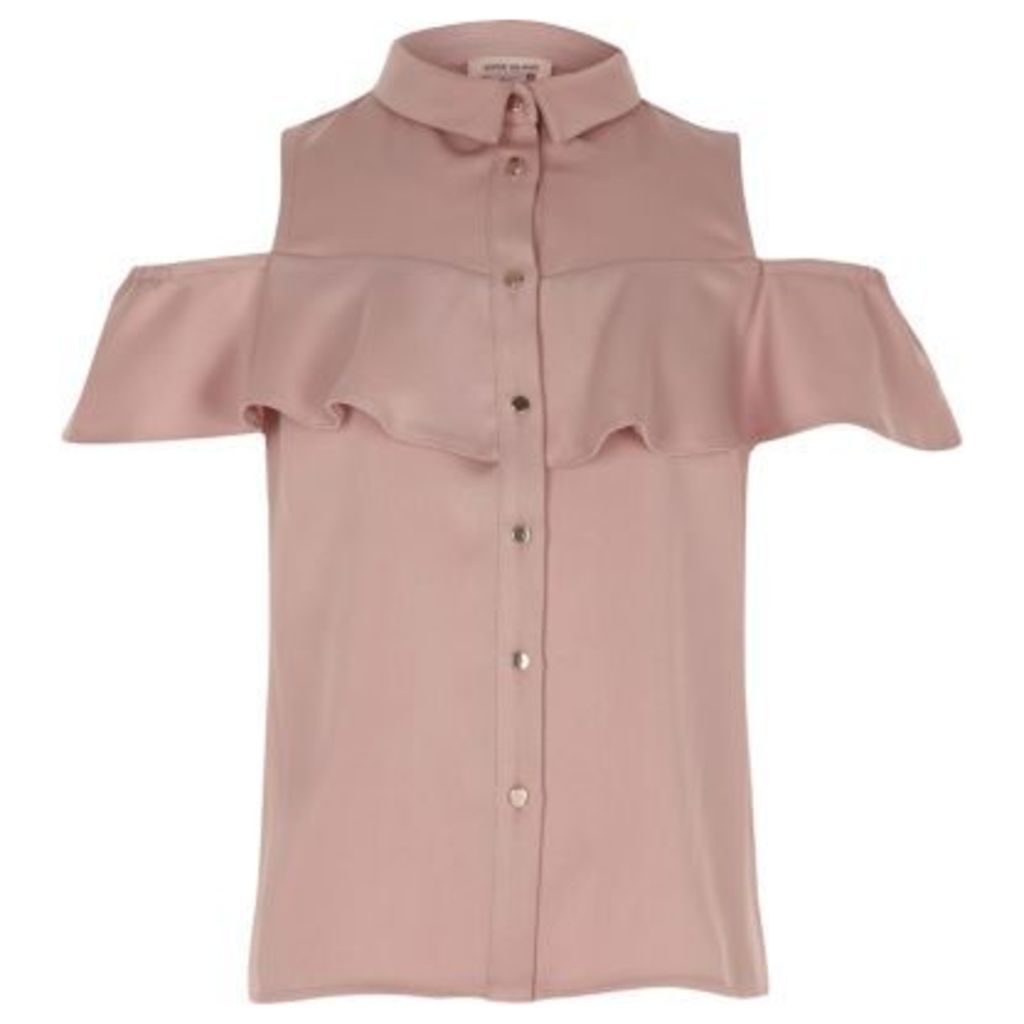 River Island Blush Pink cold shoulder frill shirt