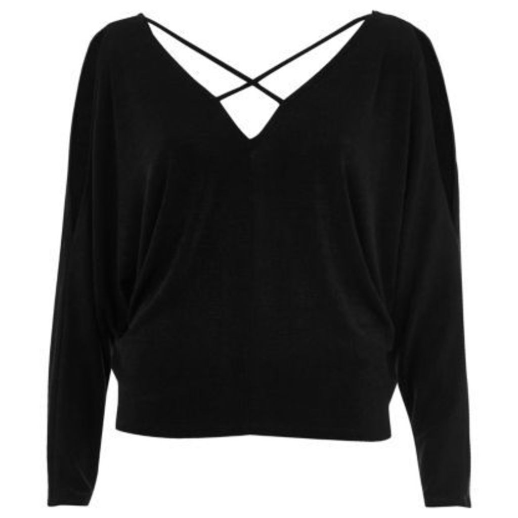 River Island Womens Black cold shoulder strappy batwing top