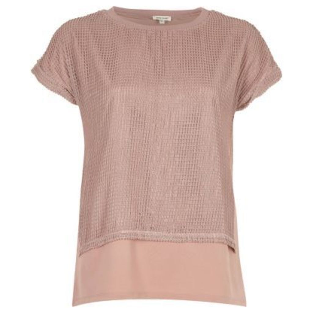 River Island Womens Light Pink mesh layered T-shirt