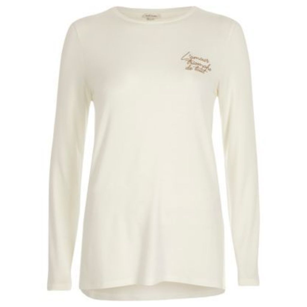 River Island Womens Cream embroidered long sleeve T-shirt