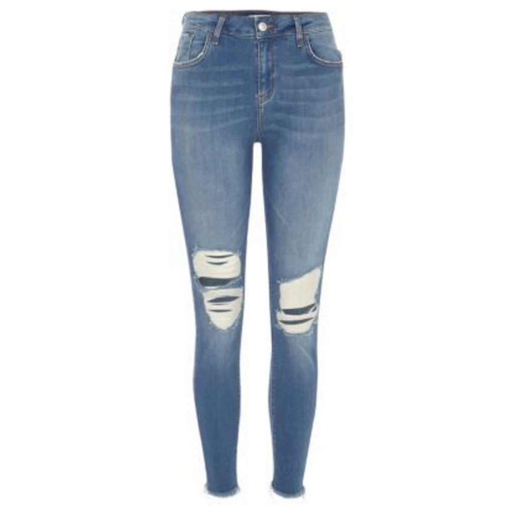 River Island Womens Blue wash ripped Amelie super skinny jeans