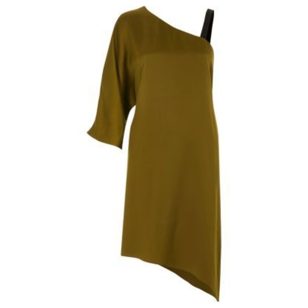 River Island Womens Khaki green asymmetric one shoulder dress