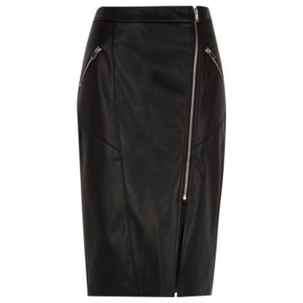 River Island Womens Black faux leather biker pencil skirt