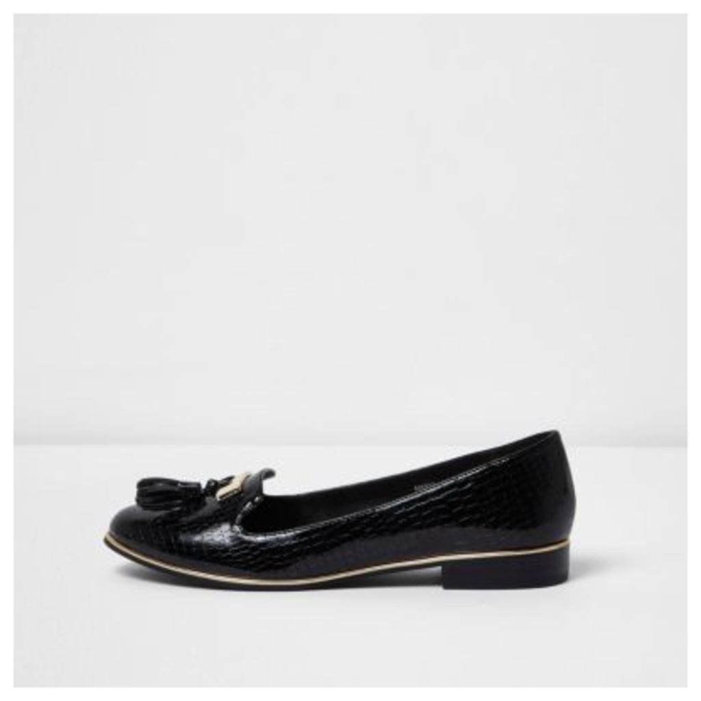 River Island Womens Black patent embossed loafers