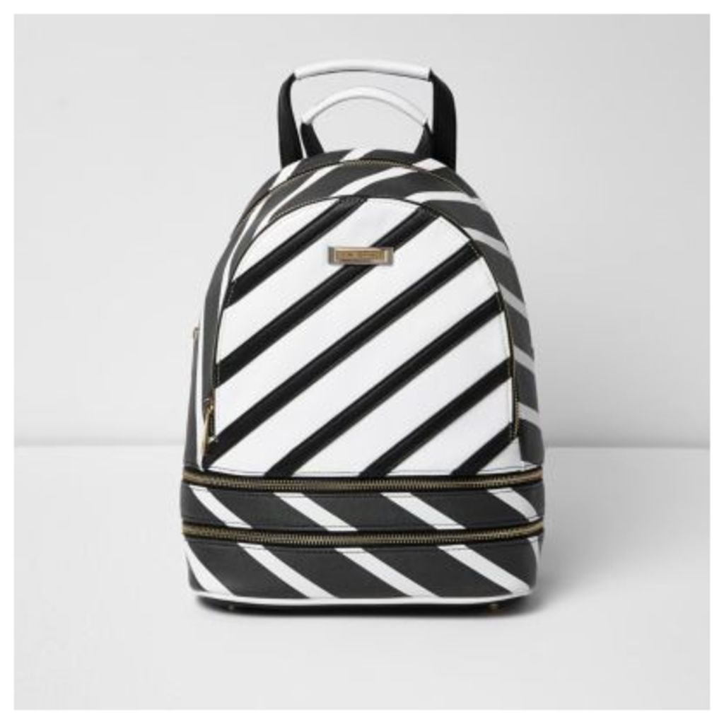 River Island Womens Black stripe print backpack