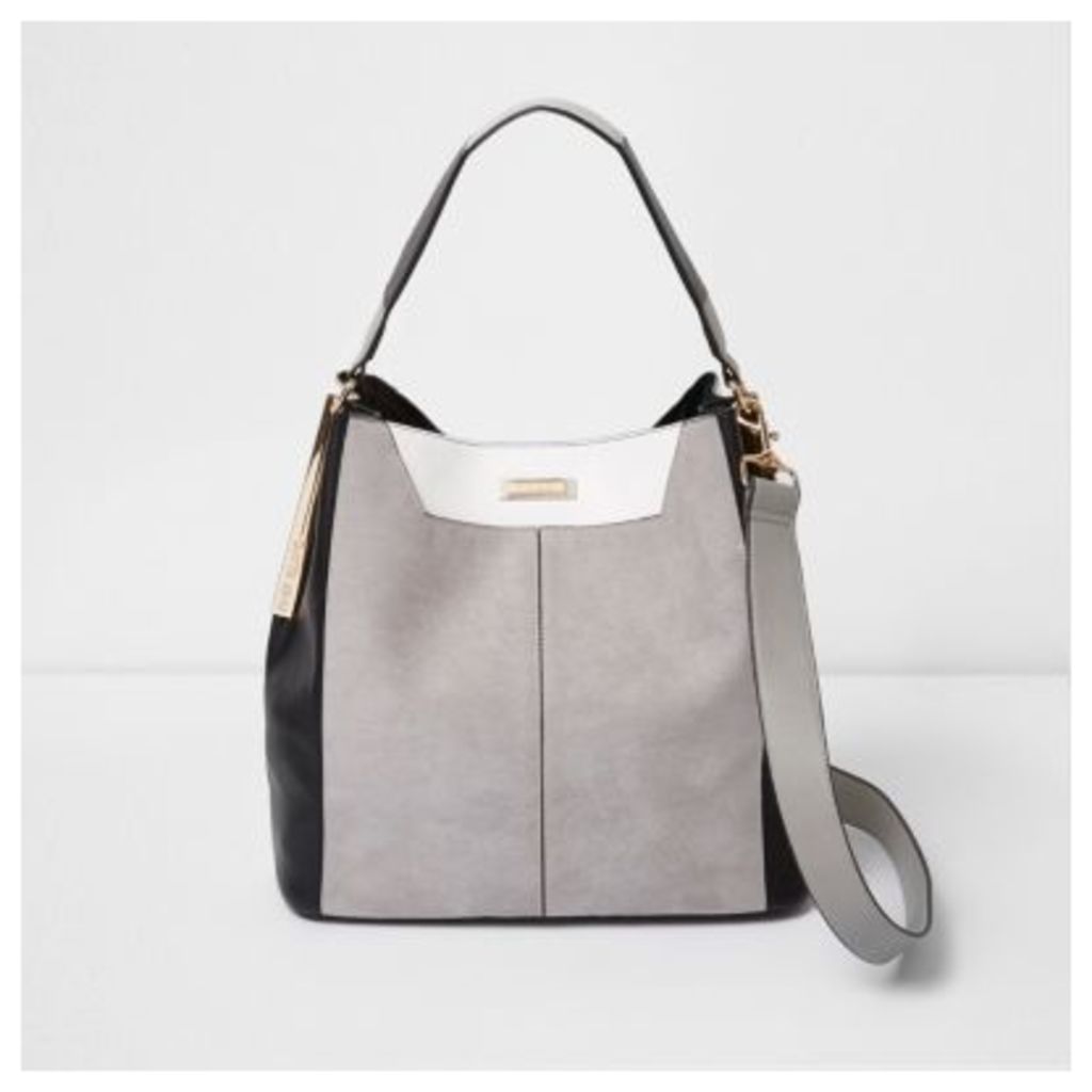 River Island Womens Grey faux suede contrast slouch bag