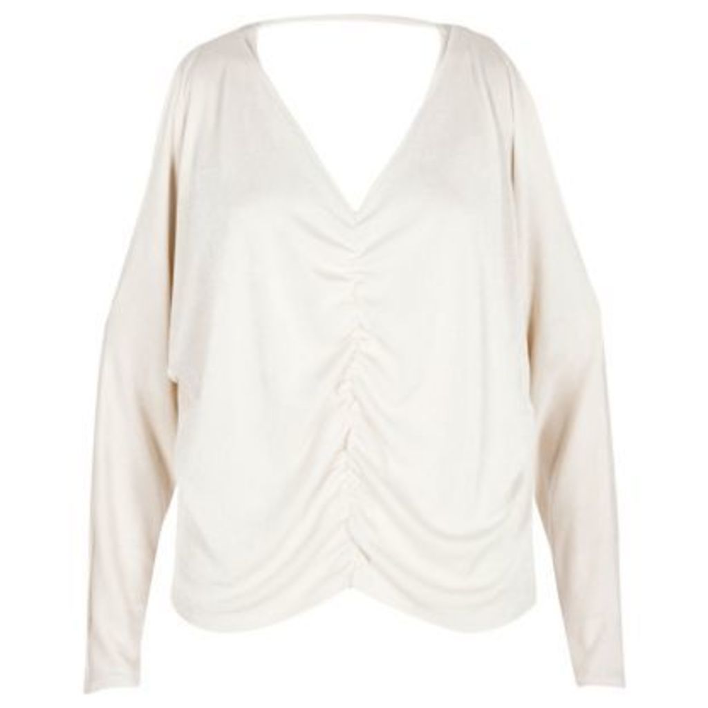 River Island Womens Cream knit ruched front batwing top