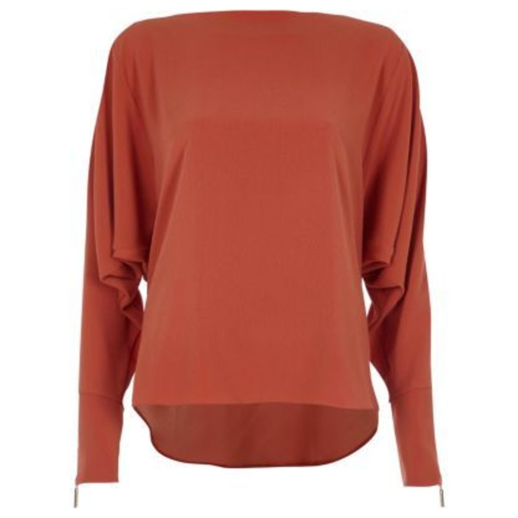 River Island Womens Copper Brown long sleeve batwing top
