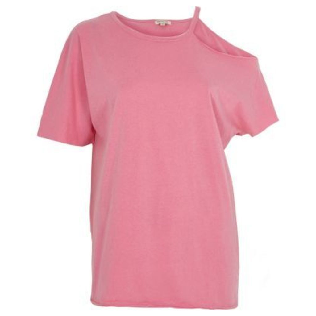 River Island Womens Pink washed one shoulder T-shirt