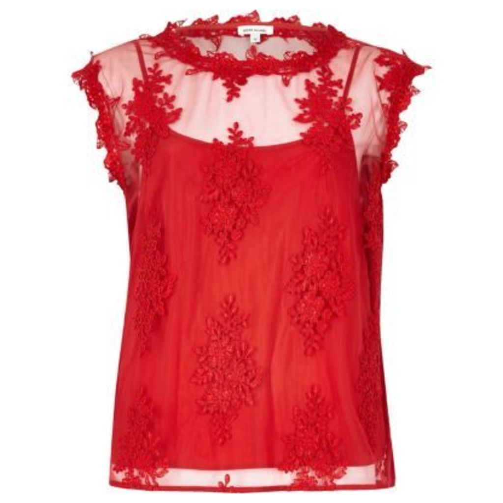 River Island Womens Red floral applique top