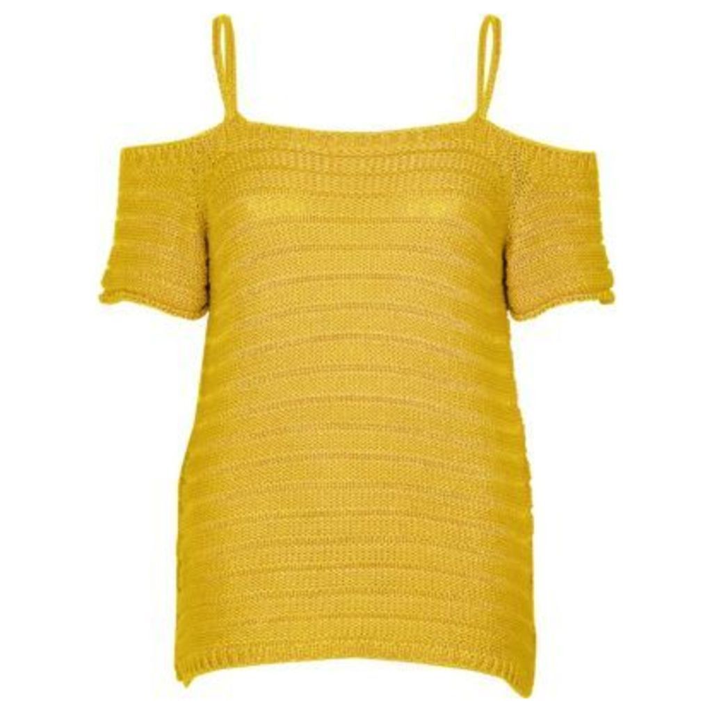 River Island Womens Dark Yellow knit cold shoulder top