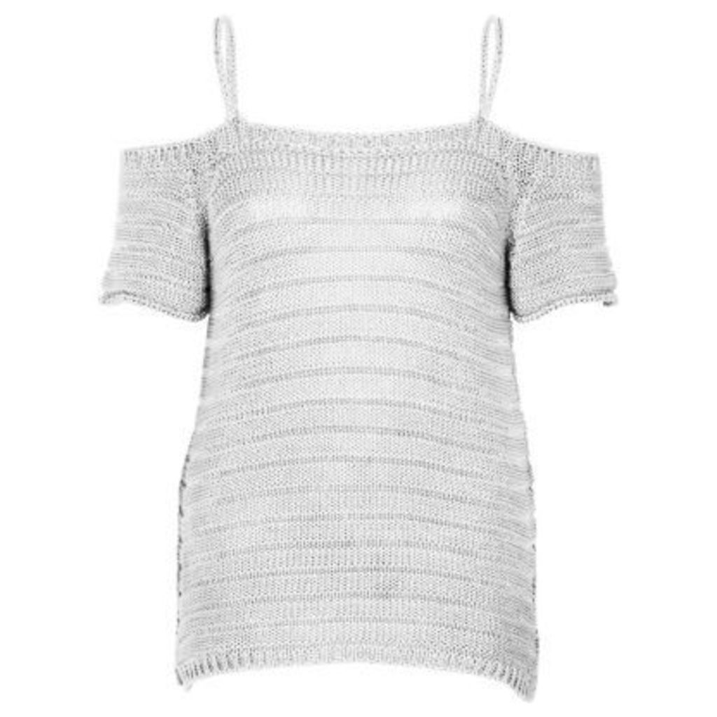 River Island Womens White knit cold shoulder top