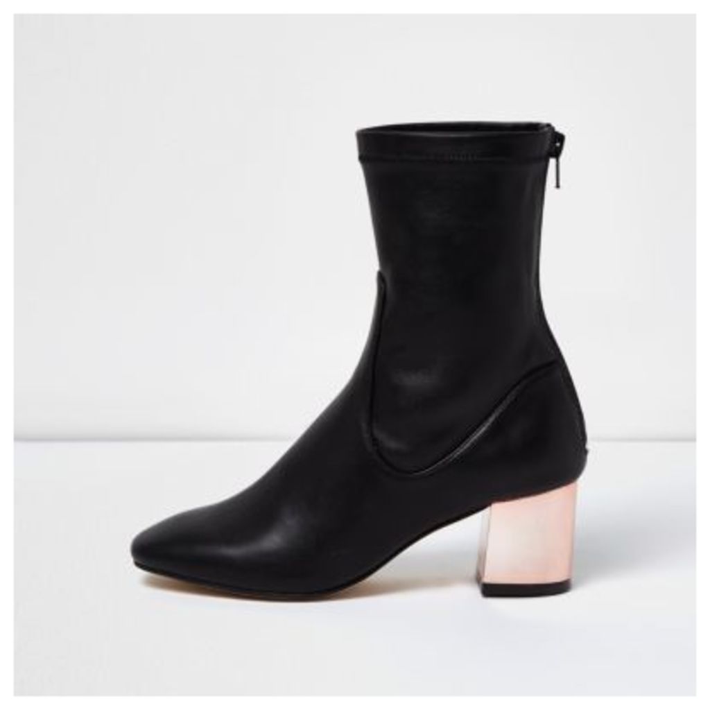 River Island Womens Black metallic block heel ankle boots