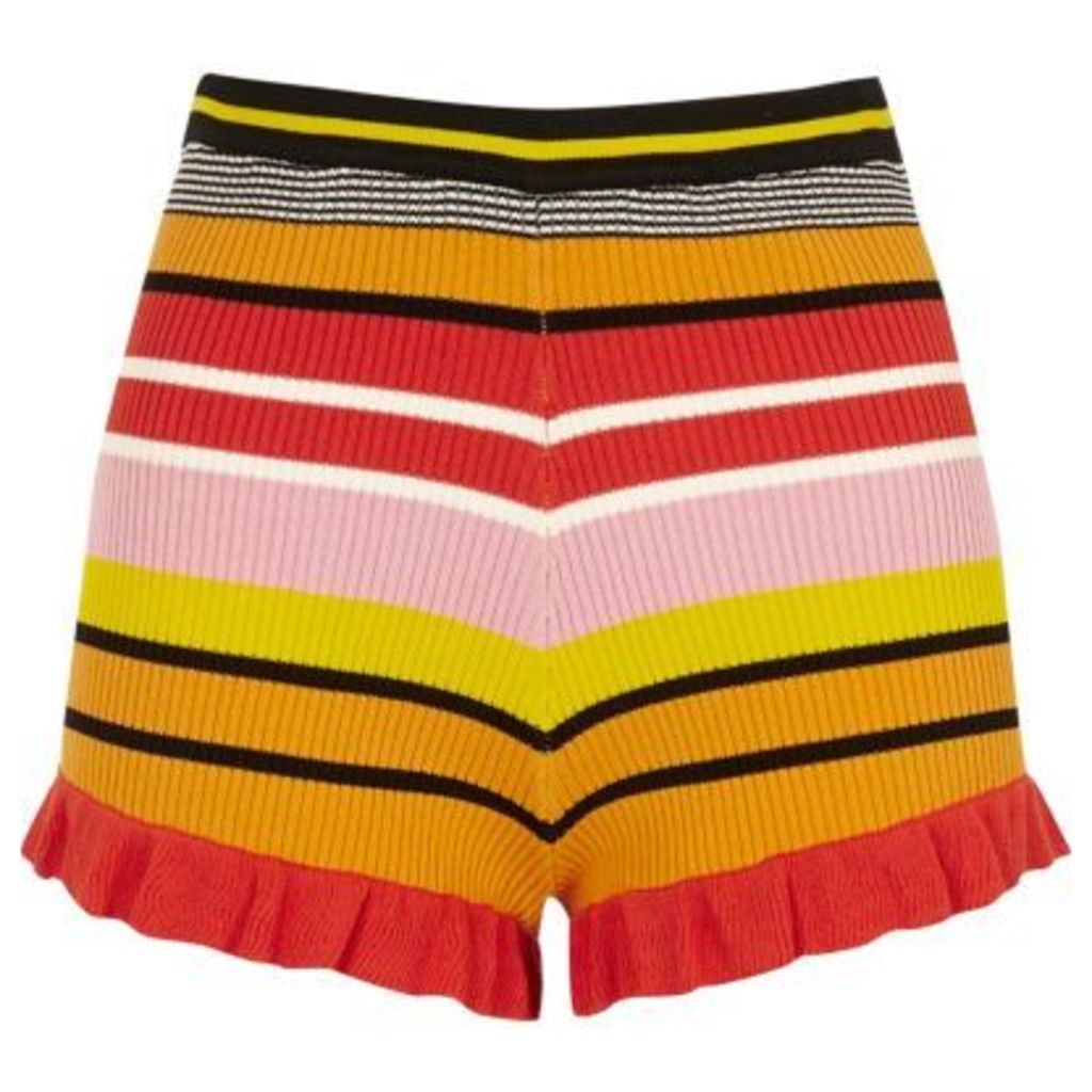 River Island Womens Pink stripe knit frill hem shorts